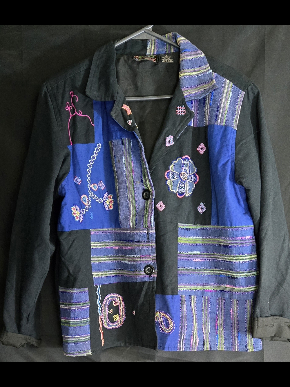 Embroidered Patchwork Women's Jacket - Blue & Black #529